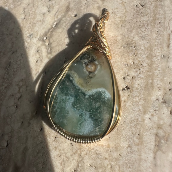 Tarnish Resistant Gold Grounding Copper Moss Agate Necklace Pendant - Picture 3 of 9
